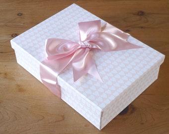 The Miniature Dress Box in Little Hearts Pink | Wedding Dress Box | Christening Dress Box | Flower Girl Dress Box | Bridesmaid Dress Box