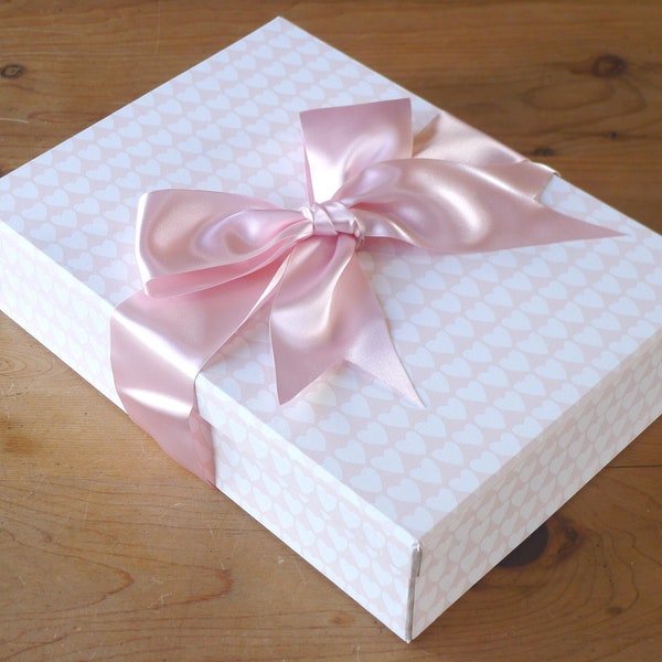 The Miniature Dress Box in Little Hearts Pink | Wedding Dress Box | Christening Dress Box | Flower Girl Dress Box | Bridesmaid Dress Box