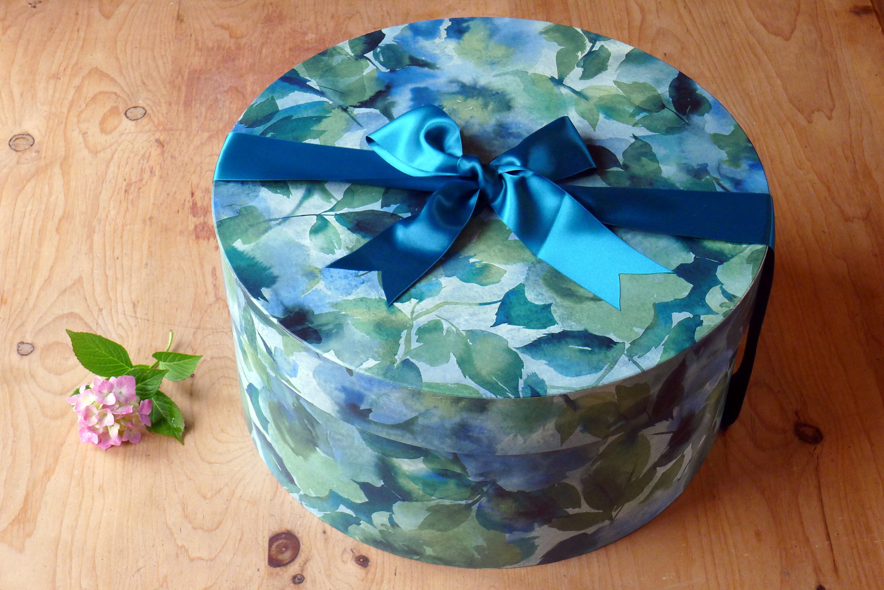 Large Edwardian Style Hat Box in Monet Cyan Design | Handmade in England | Hat Box to Protect & Store | Tapestry Florals | Dark Florals