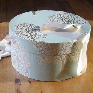 Extra Large Edwardian Style Hat Box in Richmond Trees Mint Design | Handmade in England