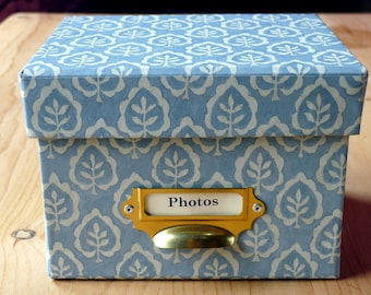 Handmade Photo Box: Fencott Dusky Blue Memory Keepsake - 6x4 & 7x5