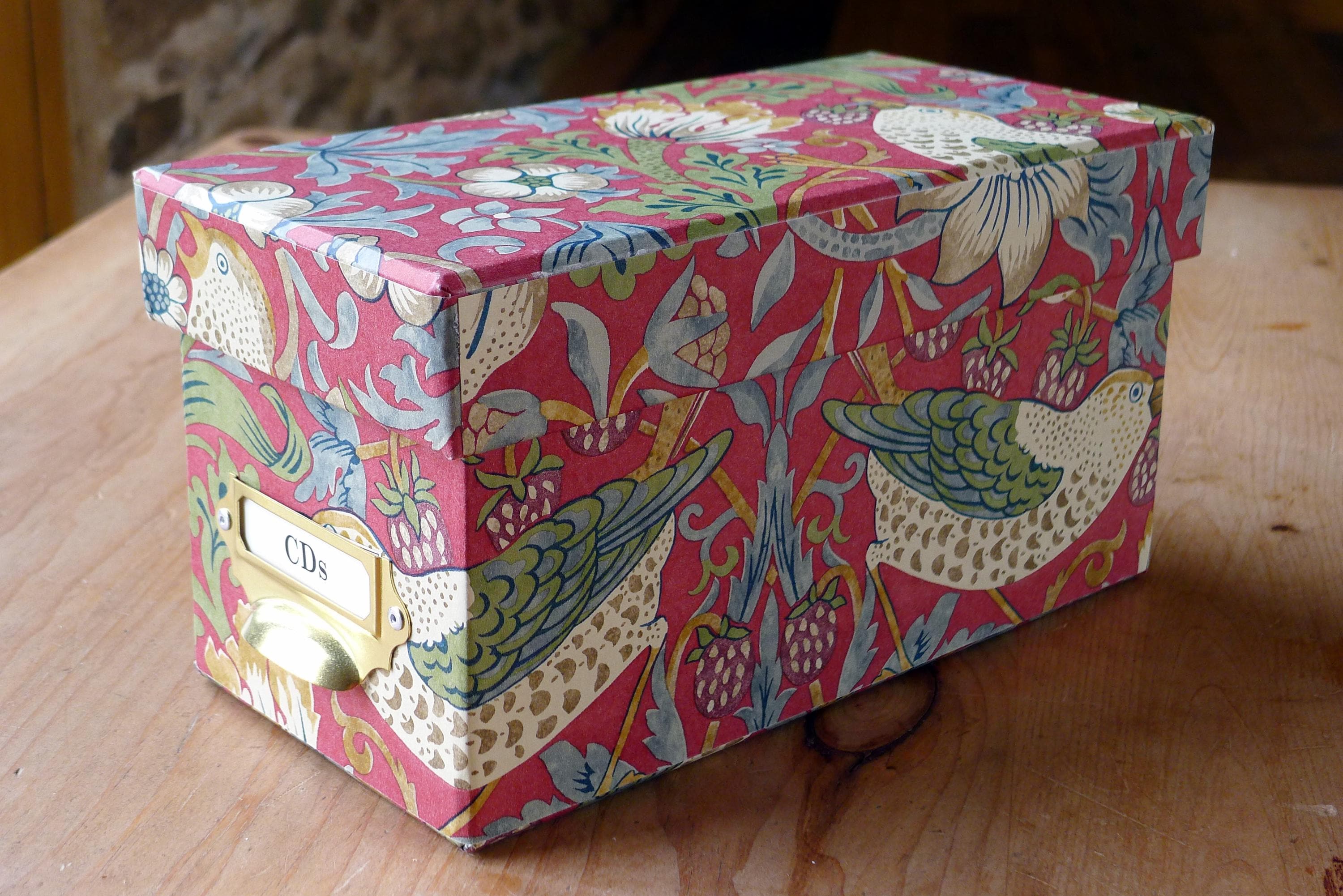 William Morris CD Storage Box: Strawberry Thief Red, Handmade