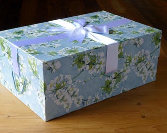 Extra Large Wedding Dress Storage Box in Orchard Blossom Sky | Handmade in England