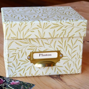 William Morris Photo Box Square in Lily Leaf Gold Design - 6x4 or 7x5 | Office Collection & Stationery Handmade in England