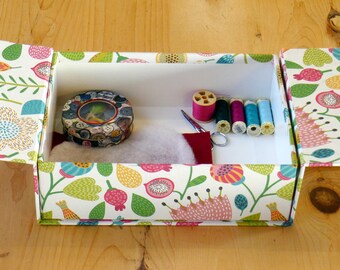 Sewing Panier (Small) in Folk Floral Design | Handmade in the UK