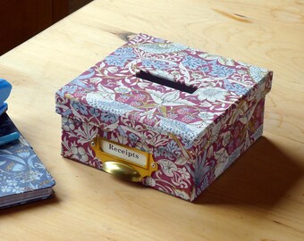 William Morris Strawberry Thief Petite Plum Receipt Box: Handmade Stationery Storage