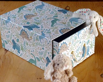 Handmade Toy Storage Drawer: Dinosaurs Aqua, Nursery/Playroom Décor