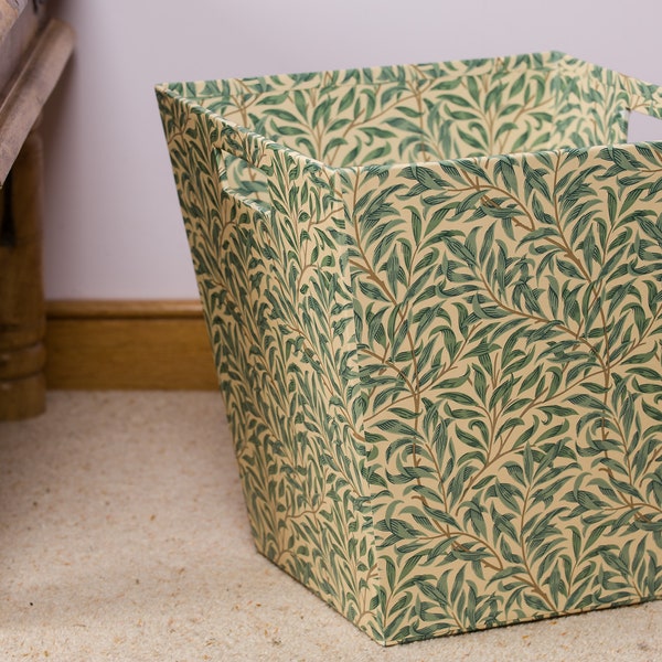 William Morris Waste Paper Bin/Basket in Willow Green - Home Storage Handmade in England