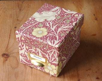William Morris Photo Box Square in Seaweed Russet Design - 6x4 or 7x5 | Office Collection & Stationery Handmade in England