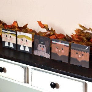 Thanksgiving Character Tiles: Fall Home Decor, Set of 5