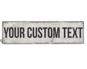 Custom Beige Metal Sign: Rustic Outdoor Decor