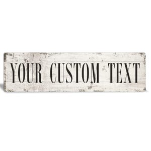 Custom Metal Sign: Faux Distressed White Wood, Personalized Text