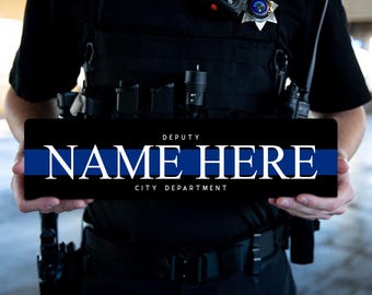 Personalized Blue Line Police Officer Metal Sign: Custom Police Gift