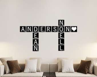 Large Metal Scrabble Wall Tiles: 6" x 6" Family Name Art