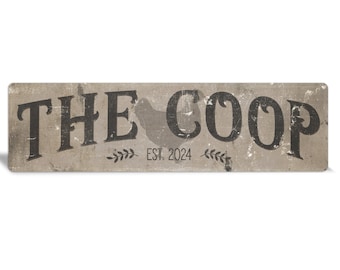 Tan Metal Chicken Coop Sign: Rustic Farmhouse Decor