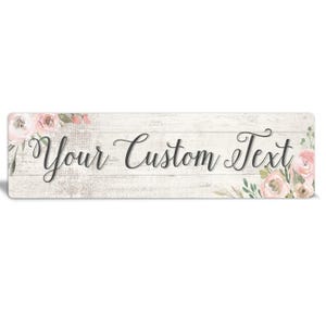 Custom Pink Floral Metal Sign: Personalized Home Decor
