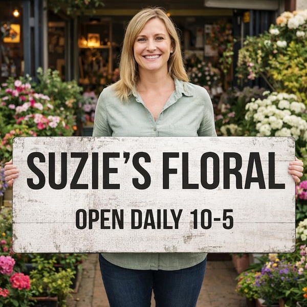 Custom Metal Sign: Faux Distressed White Wood, Personalized Text