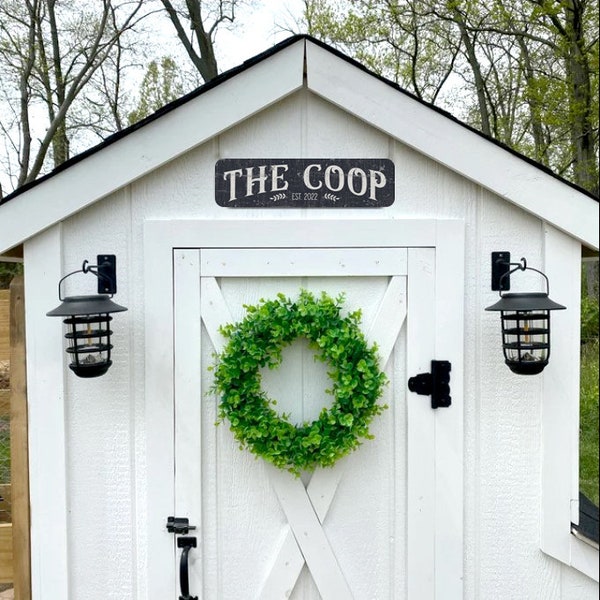 Customizable Chicken Coop Sign: Rustic Black Metal Coop Decor