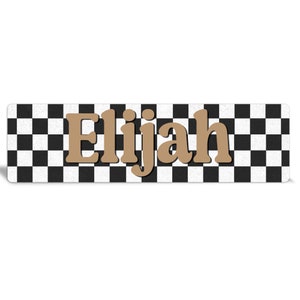 Boho Black Checkered Name Sign - Personalized Nursery Decor for Kids