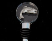 Trout Glass and Metal Red Wine or Whisky bottle stopper cork gift 378