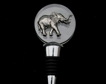 Elephant Glass and Metal Red Wine or Whisky bottle stopper cork Wildlife Fathers Day Gift 116 wck