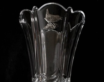 Enamel Puffin Vase Flower Glass Cut Crystal Vase Coast Bird Gift