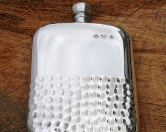 English Pewter Half Hammered Kidney Hip Flask With Personalised Free Engraving  Father&#39;s Day Gift