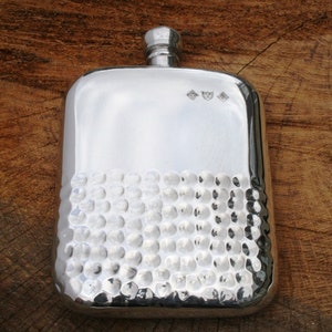 English Pewter Half Hammered Kidney Hip Flask With Personalised Free Engraving  Father&#39;s Day Gift