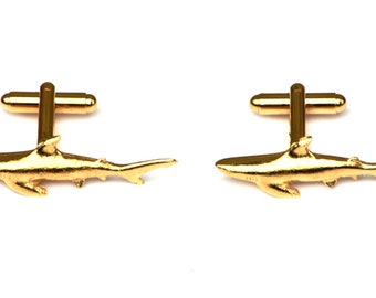 Shark Gold Plated Cufflinks Mens UK Fish Marine Gift 319