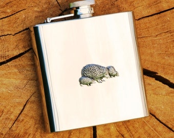 Hedgehog Family Design Stainless Steel Hip Flask Boxed New Free Engraving 175