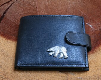 Card Case Black Leather Credit Card Wallet With Polar Bear Design Gift For Husband Thin Wallet Mens Minimalist Wallet Bear Gift