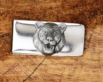Tiger Money Clip Etsy - tiger face pewter money clip me!   tal mens free engraved wild tiger gift
