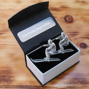 Gemelos de esquí de peltre hechos a mano en el Reino Unido, regalo para el día del padre para esquiadores alpinos, 333 pies cúbicos