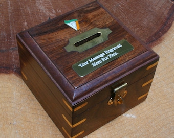 Irish Harp Wooden Money Box Chest With FREE engraving   Fathers Day Gift 470 mb