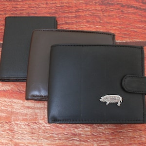 Portafoglio in pelle Butchers Animals nero e marrone o porta carte da uomo mucca maiale pecora festa del papà regalo per la festa del papà wch