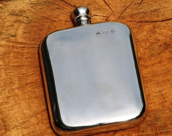 English Pewter Rounded Kidney Hip Flask Personalised Wedding Fathers Day Gift Free engraving