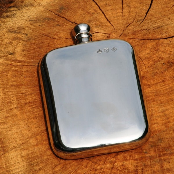 English Pewter Rounded Kidney Hip Flask Personalised Wedding Fathers Day Gift Free engraving