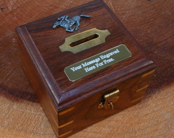 Horse Racing Wooden Money Box Chest With Personalised Free Engraving  Father&#39;s Day Gift 187 mb