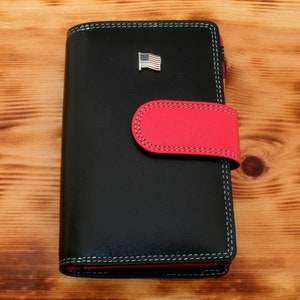 Monedero de cuero con iconos de EE. UU. para mujer, con RFID, seguro y monedero con cremallera, billetera para mujer, bandera de fútbol del sheriff, regalo para el Día del Padre.