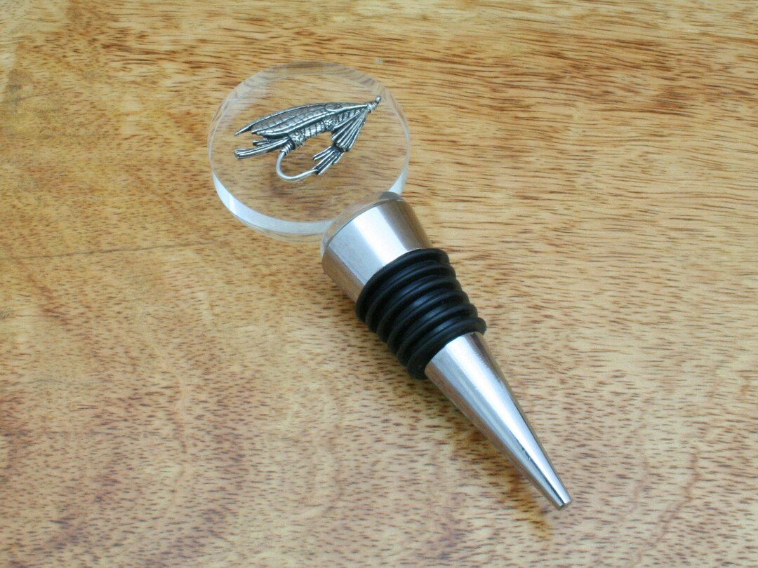 Fly Fishing Wine Stopper Glass and Steel Whiskey Bottle Stopper Cork ...