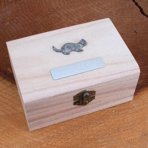 Ferret Personalised Wooden Pet Ashes Urn or Burial Cast with FREE engraving   Message 126 un