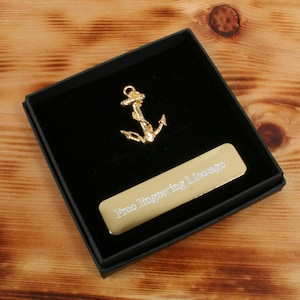 Ships Anchor Gold Plated Pewter Pin Lapel Badge Nautical Father&#39;s Day Gift Engraved Box