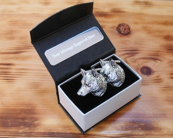 Werewolf Head Cufflinks Pewter UK Handmade Wildlife Coyote Father&#39;s Day Gift 400 cu