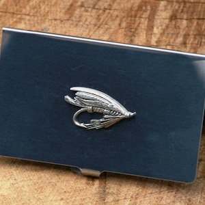 Portatarjetas de crédito para pesca con señuelos de mosca, regalo para el Día del Padre, personalizado, grabado gratis, 130 mch