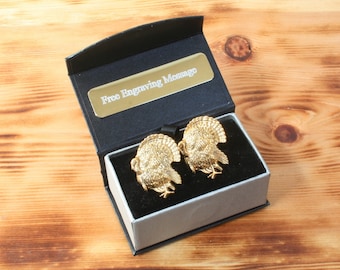 Turkey Gold Plated Cufflinks UK Handmade Farming Hunting Birthday Gift Custom Box