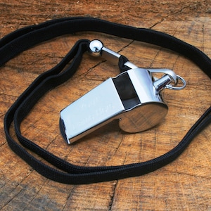 Personalised Whistle Personalised Free Engraving  With Black Strap / Keyring Attachment Sports Teachers Father&#39;s Day Gift