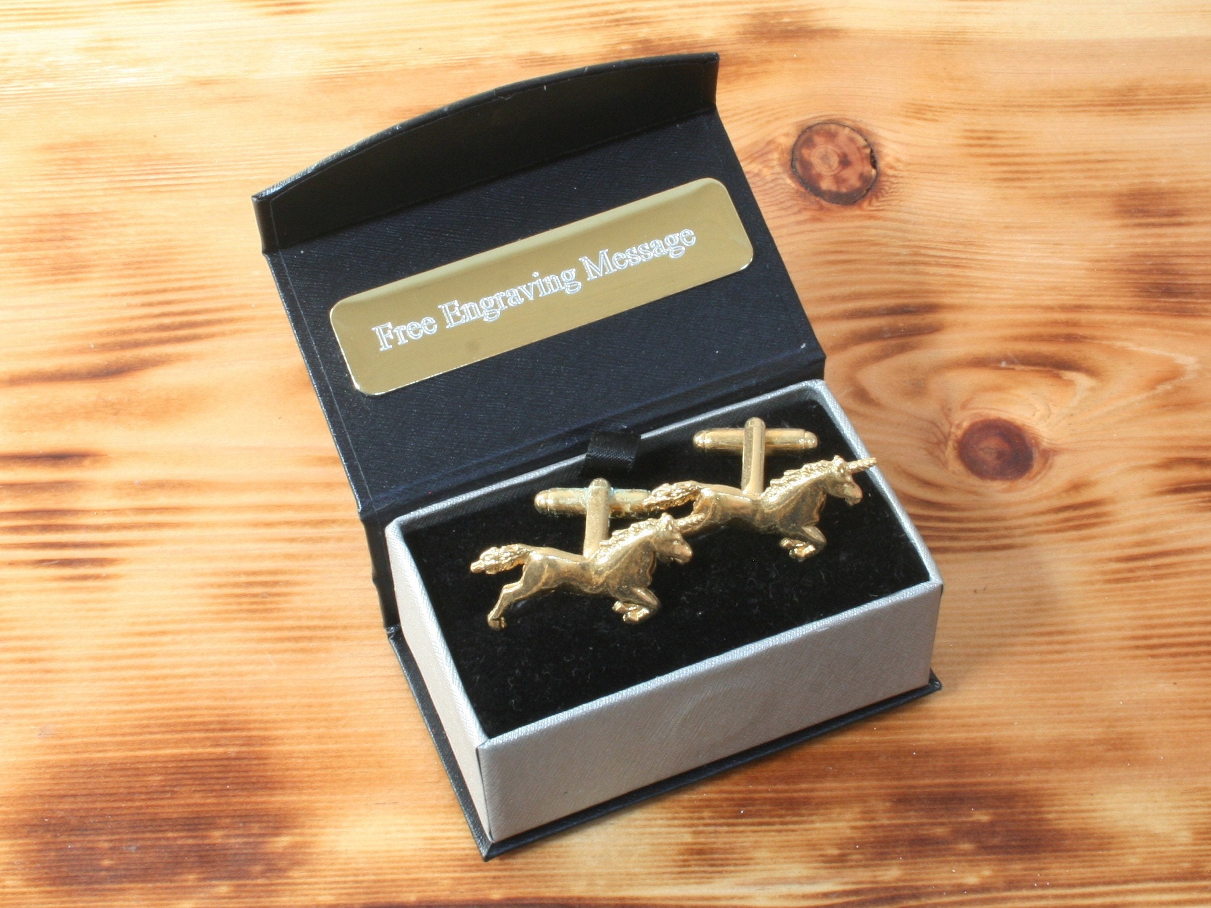 Unicorn Gold Plated Cufflinks UK Handmade Mythical Birthday Gift Custom Box