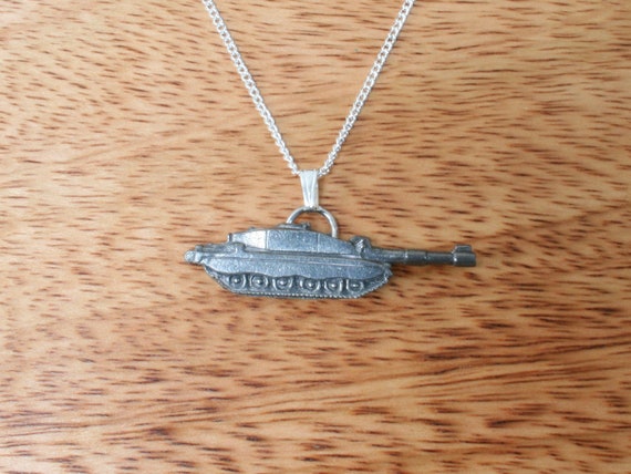 Army Tanks Necklace and Pewter Pendant Ladies Chain in Soft Pouch