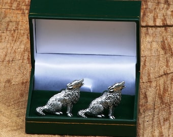 Coyote Dog Cufflinks Pewter UK Handmade Nature Fathers Day Gift 399 cu