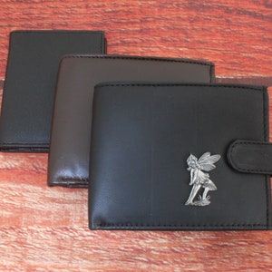 Portefeuille en cuir des anges et des fées noir et marron ou porte-cartes Baguette pour hommes Cadeau fête des pères pour enfants